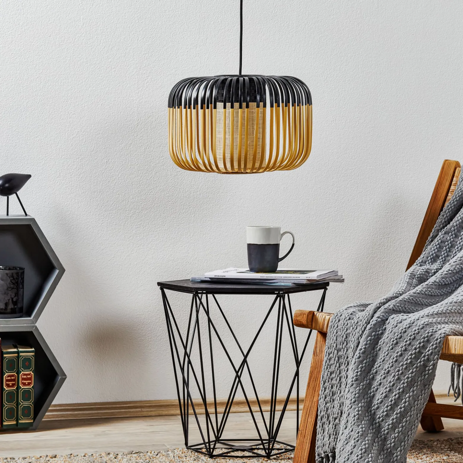 Forestier Pendellampe Bamboo S, Ø 35 cm, schwarz