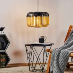 Forestier Pendellampe Bamboo S, Ø 35 cm, schwarz