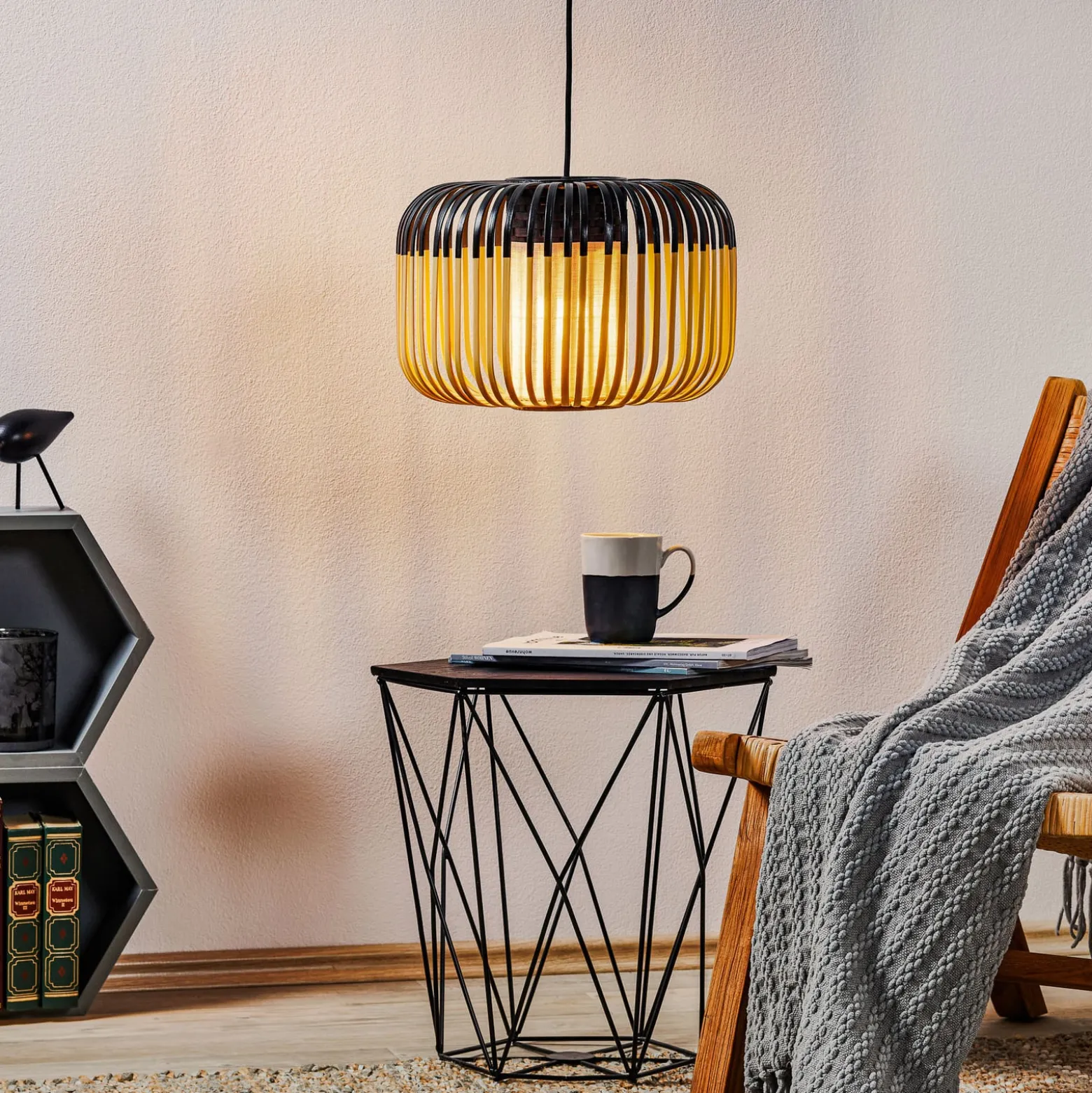 Forestier Pendellampe Bamboo S, Ø 35 cm, schwarz