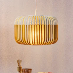 Forestier Pendellampe Bamboo S, Ø 35 cm, weiß
