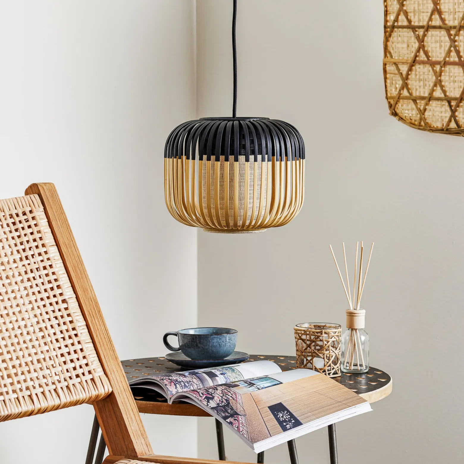 Forestier Pendellampe Bamboo XS, Ø 27 cm, schwarz