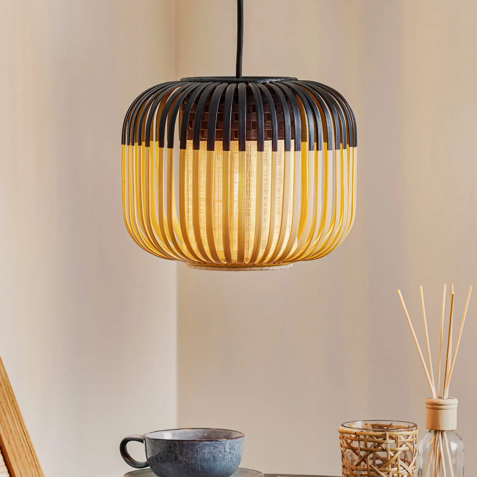 Forestier Pendellampe Bamboo XS, Ø 27 cm, schwarz