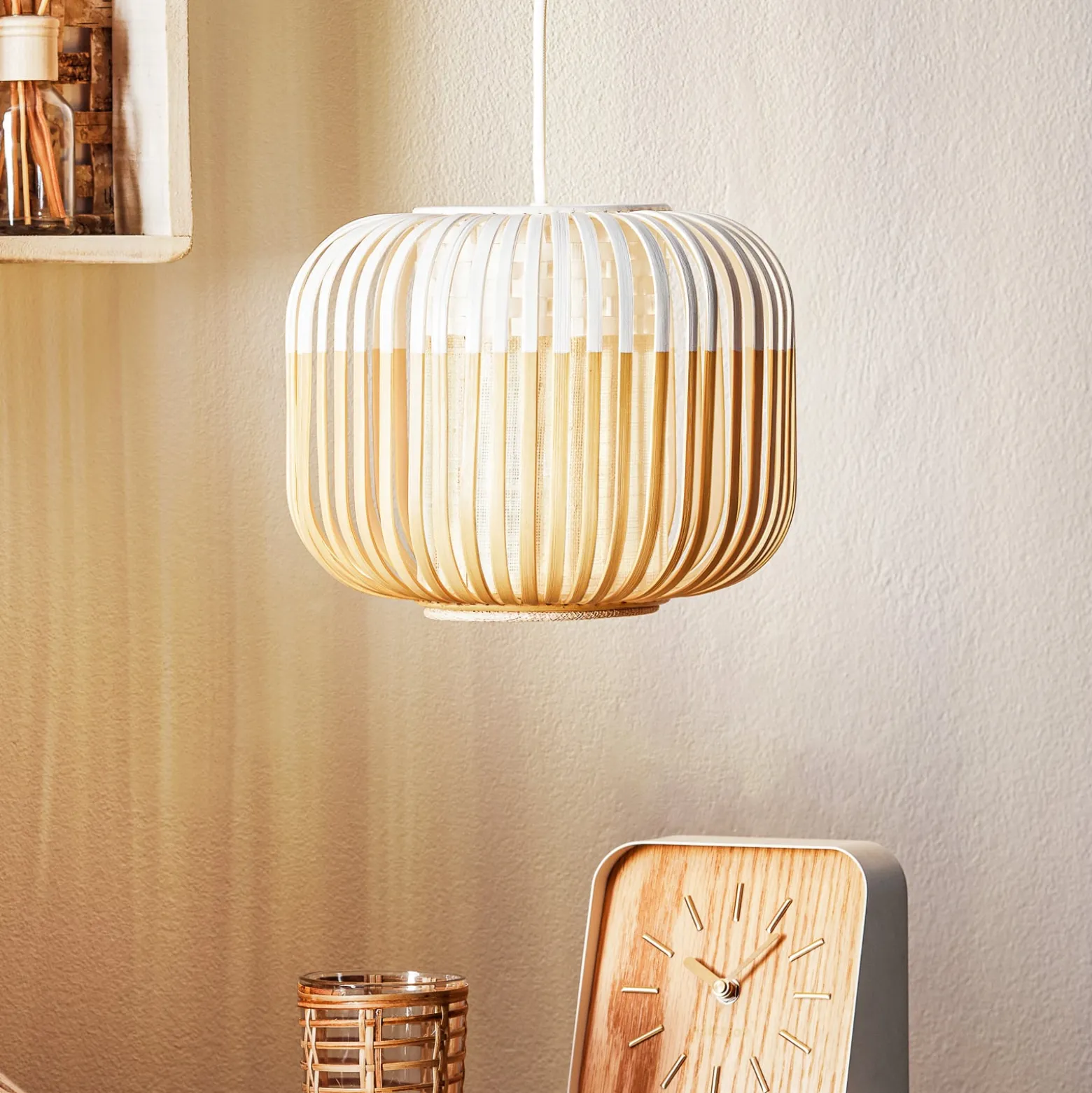 Forestier Pendellampe Bamboo XS, Ø 27 cm, weiß
