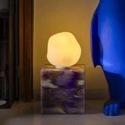 Foscarini Tischleuchte Hoba Media, Ø 24 cm, ein/aus, Glas