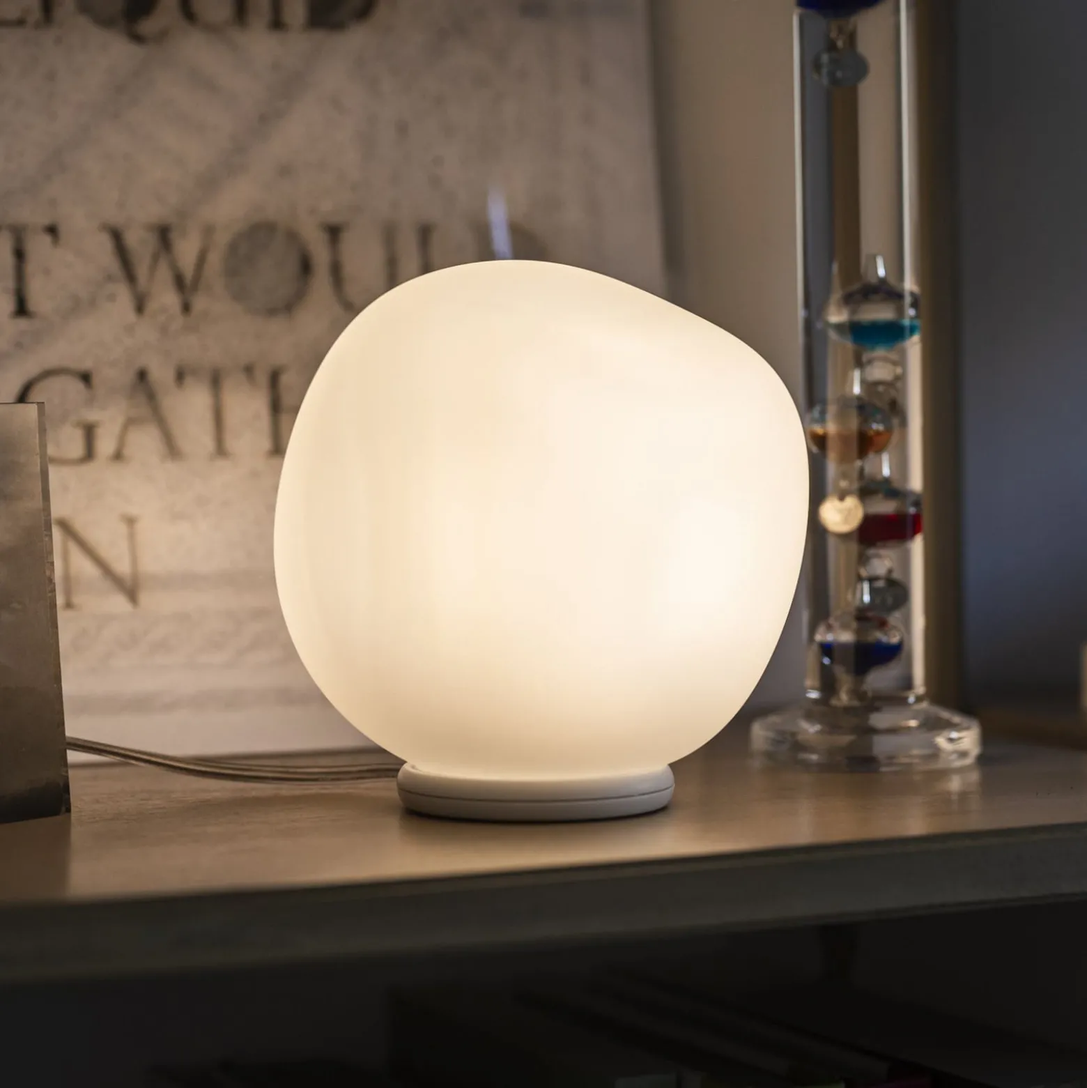 Foscarini Tischleuchte Hoba Piccola, Ø 13 cm, dimmbar, Glas