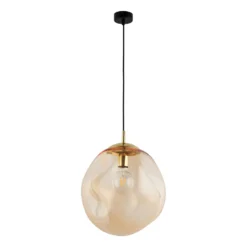 Glas-Hängeleuchte Sol, Ø 35cm, schwarz/bernstein