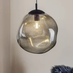 Glas-Hängeleuchte Sol, Ø 35cm, schwarz/rauchgrau