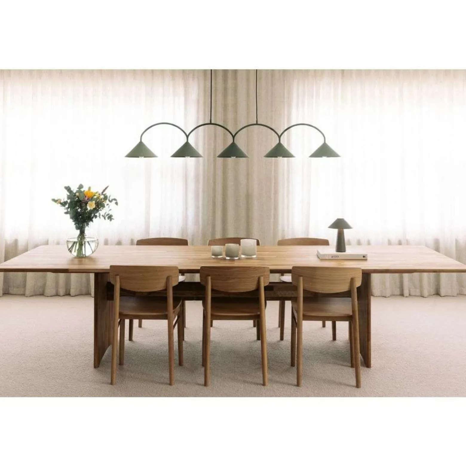 Globen Lighting Hängelampe CURVE 5, grün, 5-flg., 165 cm