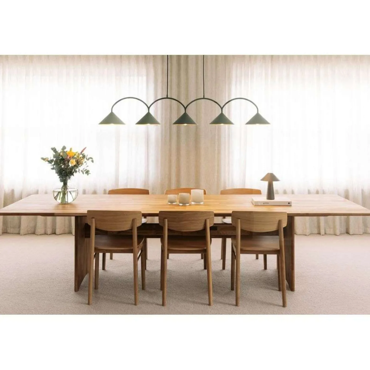 Globen Lighting Hängelampe CURVE 5, grün, 5-flg., 165 cm