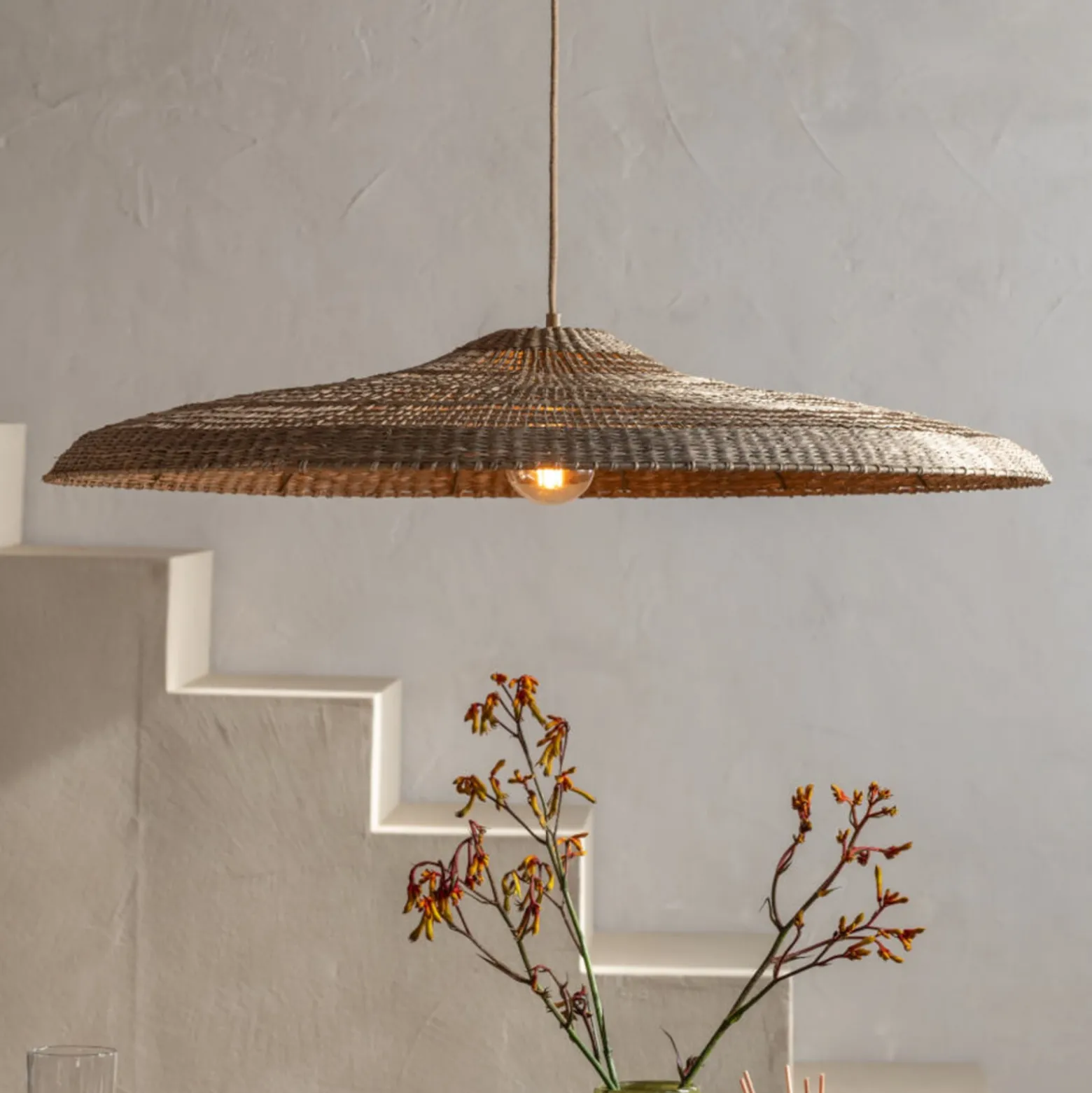 GOOD & MOJO Hängelampe Santorini, Ø75cm, natur, Seegras, E27