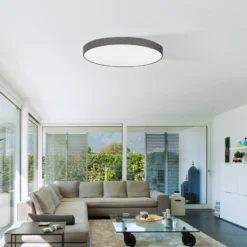 Graue Deckenlampe Pasteri mit Leinenschirm 76 cm