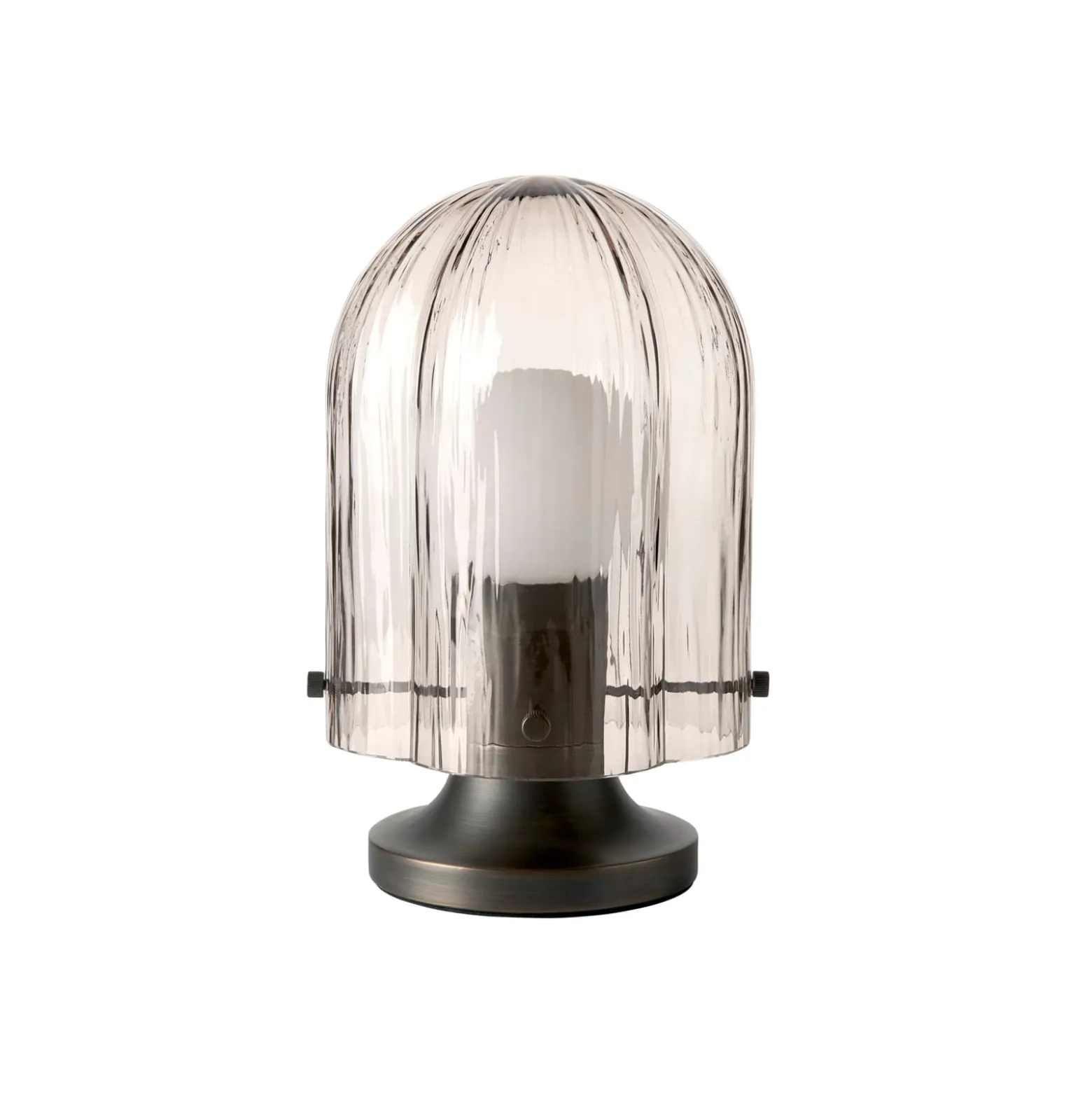 GUBI Tischleuchte Seine, Messing antik, Glas rauchgrau