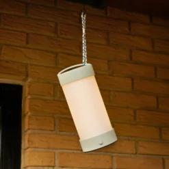 HÜBSCH LED-Akku-Tischleuchte Camp, sand, Glas, Eisen, IP44
