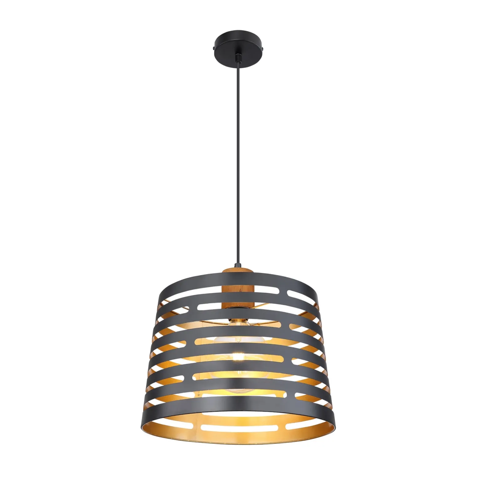 Hängelampe Ablona, Ø 35 cm, schwarz/goldfarben, Metall