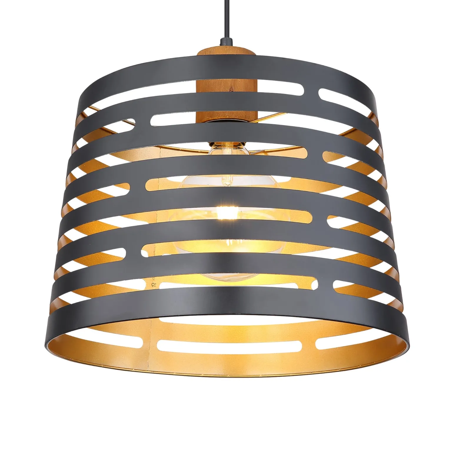 Hängelampe Ablona, Ø 35 cm, schwarz/goldfarben, Metall