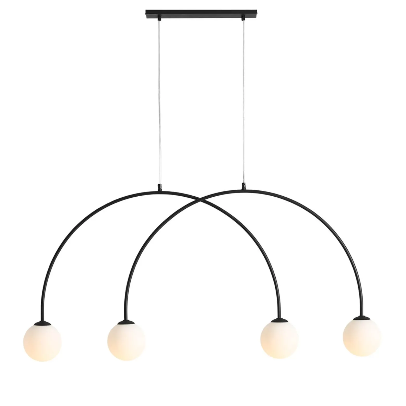 Hängelampe Alison, schwarz/weiß, 4fl, Bogen, 129cm