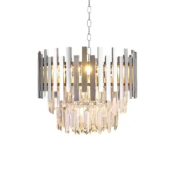 Hängelampe Aspen Metall chromfarben Glaskristalle Höhe 30 cm