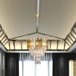 Hängelampe Aspen Metall goldfarben Glaskristalle, Höhe 50 cm