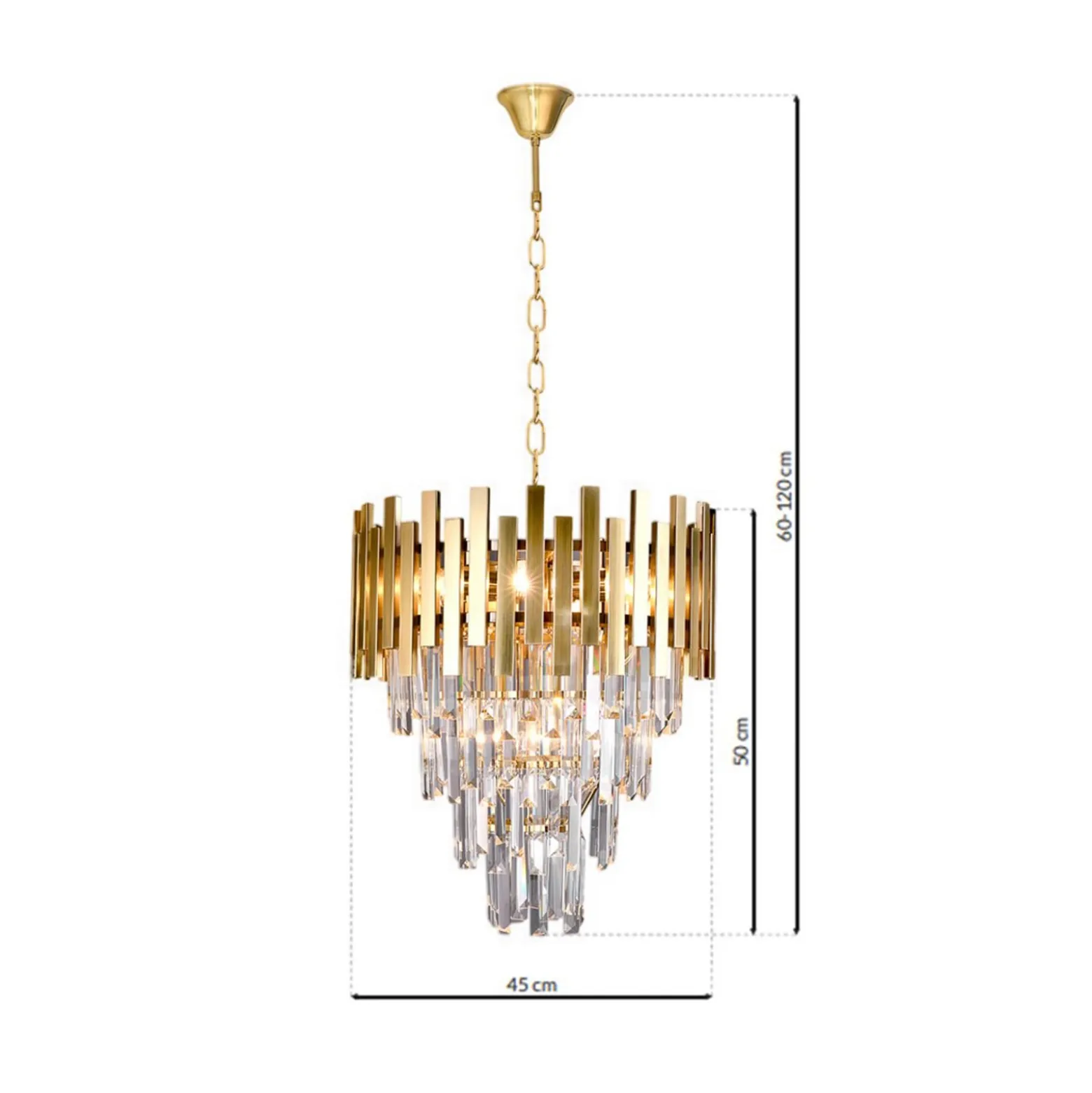 Hängelampe Aspen Metall goldfarben Glaskristalle, Höhe 50 cm