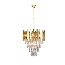 Hängelampe Aspen Metall goldfarben Glaskristalle, Höhe 50 cm