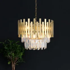 Hängelampe Aspen Metall goldfarben Glaskristalle, Höhe 30 cm