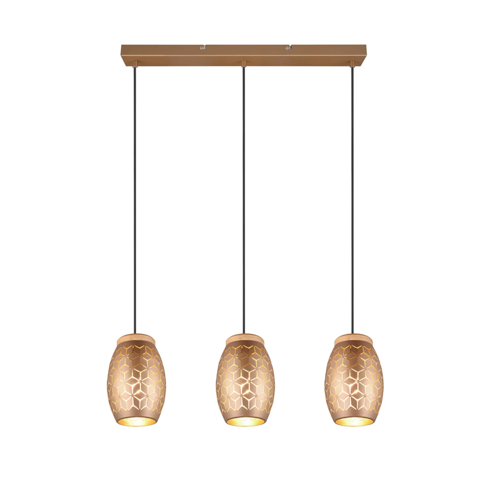 Hängelampe Bidar, Länge 71 cm, kaffeebraun, 3-flg., Metall