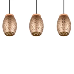Hängelampe Bidar, Länge 71 cm, kaffeebraun, 3-flg., Metall
