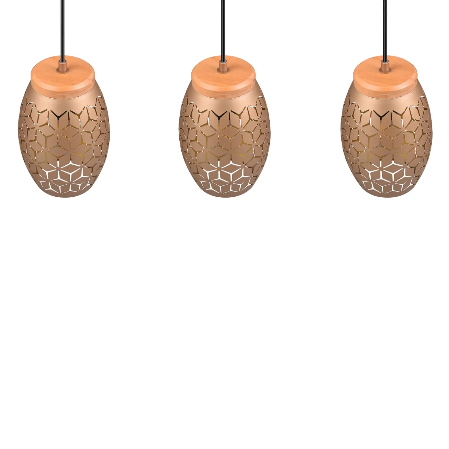 Hängelampe Bidar, Länge 71 cm, kaffeebraun, 3-flg., Metall