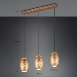Hängelampe Bidar, Länge 71 cm, kaffeebraun, 3-flg., Metall