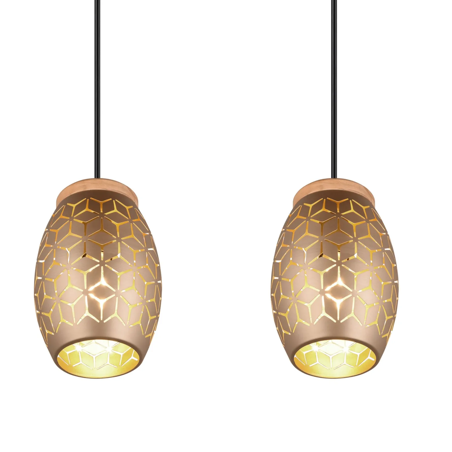 Hängelampe Bidar, Länge 71 cm, kaffeebraun, 3-flg., Metall