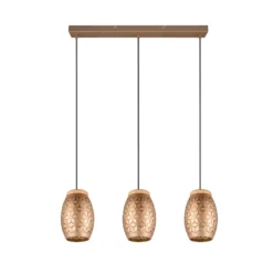 Hängelampe Bidar, Länge 71 cm, kaffeebraun, 3-flg., Metall