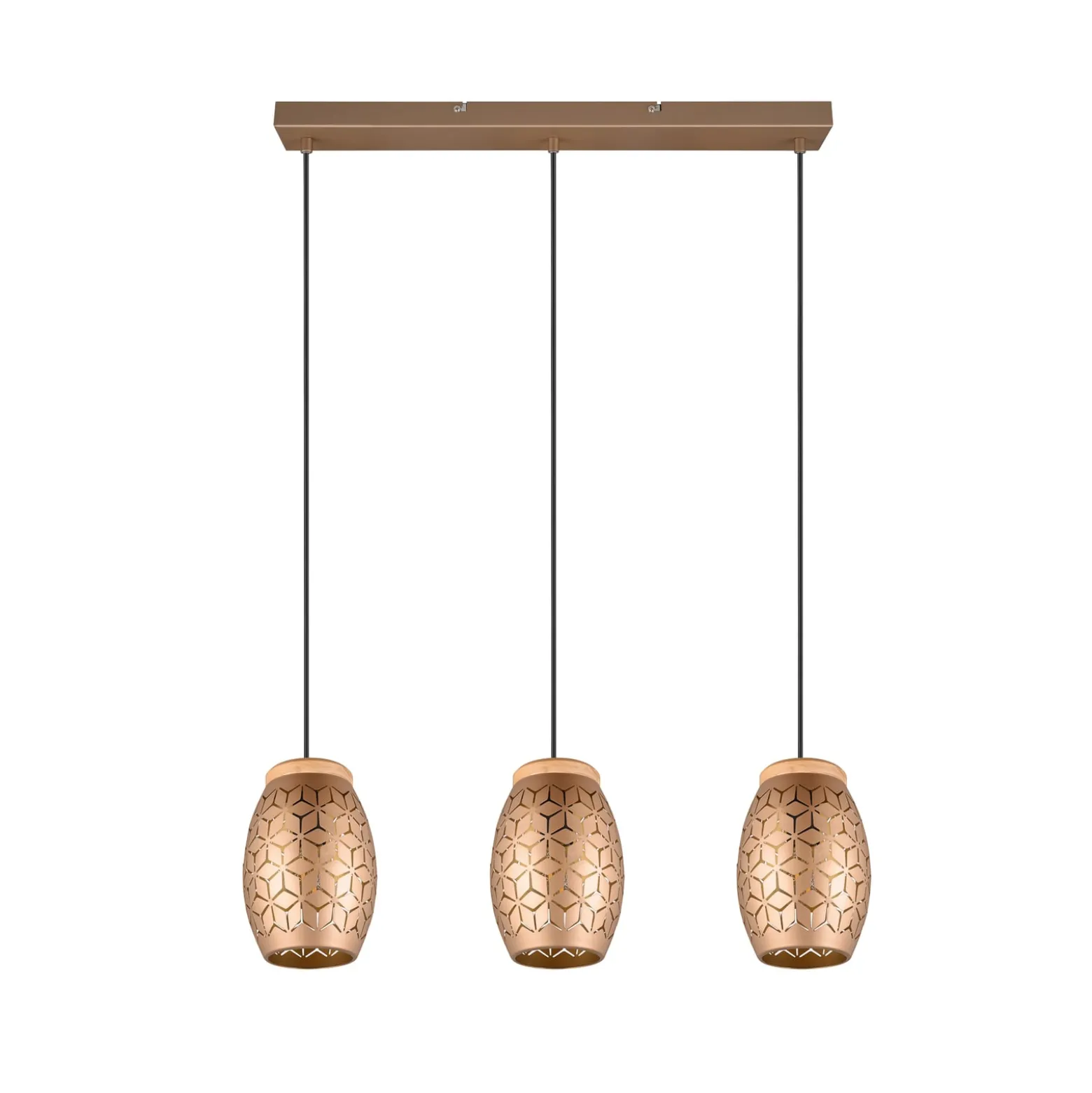 Hängelampe Bidar, Länge 71 cm, kaffeebraun, 3-flg., Metall