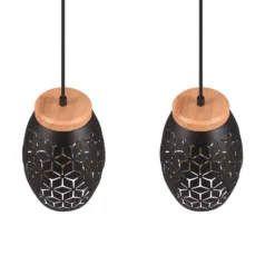 Hängelampe Bidar, Länge 71 cm, schwarz-gold, 3-flg., Metall