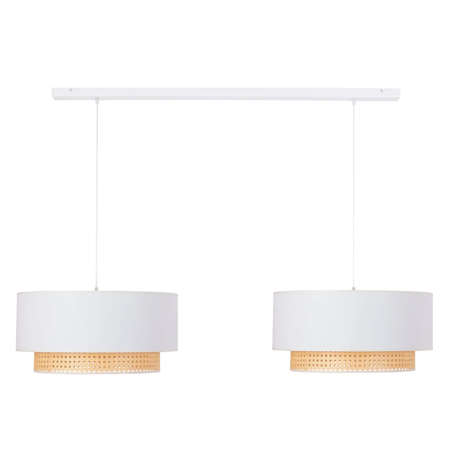 Hängelampe Boho, ecru/holz, 2-flammig, Textil/Rattan