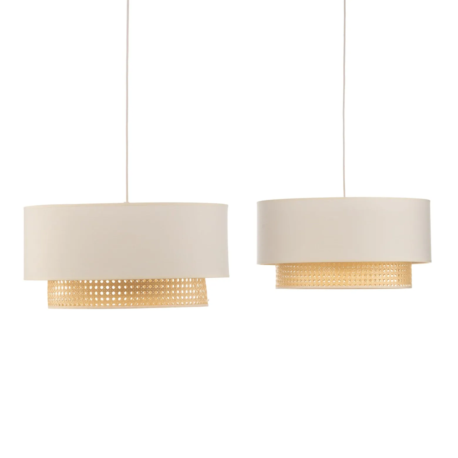 Hängelampe Boho, ecru/holz, 2-flammig, Textil/Rattan