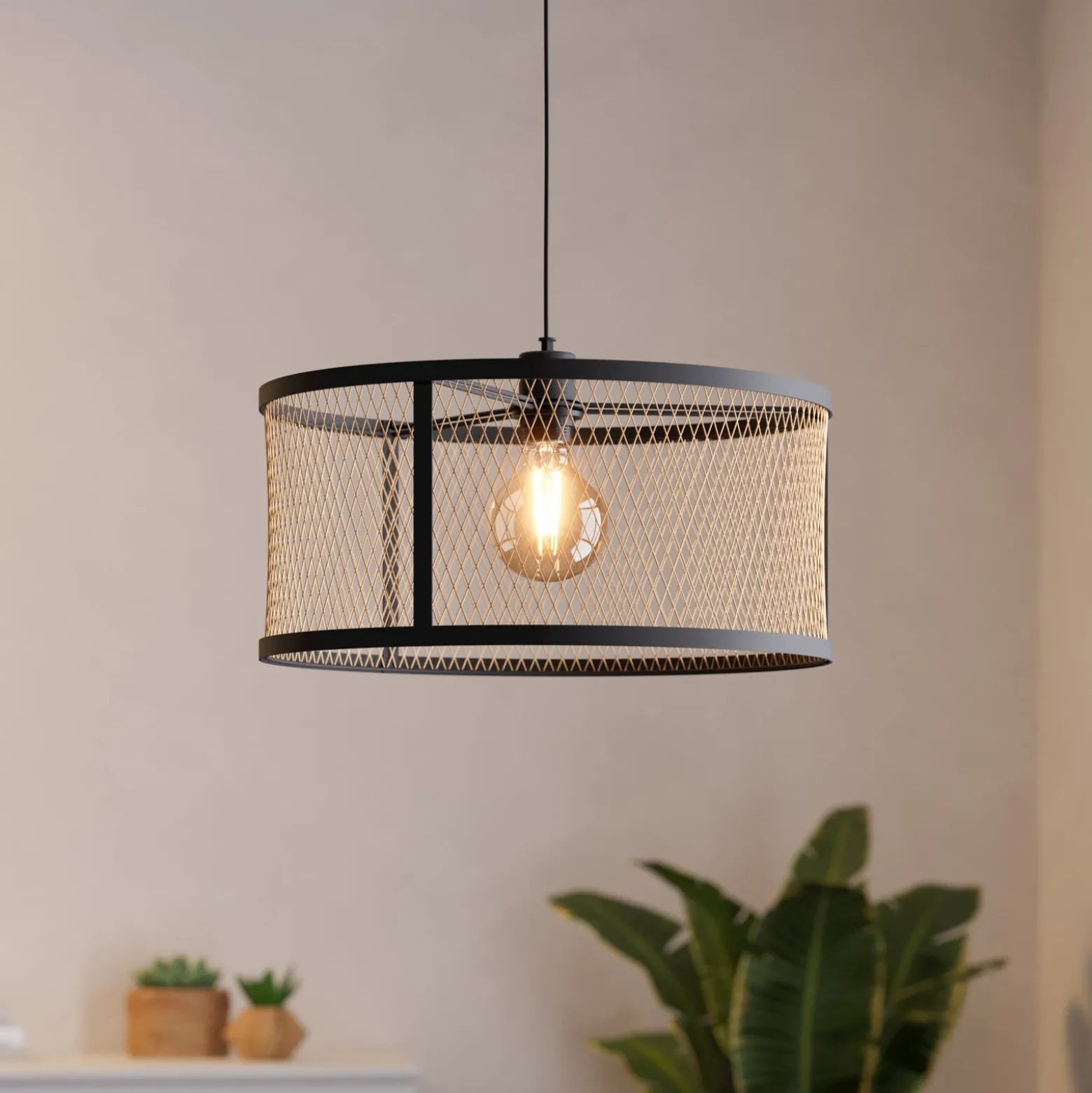 Hängelampe Dellow, Ø 45 cm, schwarz/messingfarben, Stahl