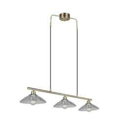 Hängelampe Eluna, klar/altmessing, 100 cm Glas/Metall 3-flg.