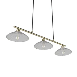 Hängelampe Eluna, klar/altmessing, 100 cm Glas/Metall 3-flg.