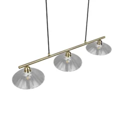 Hängelampe Eluna, klar/altmessing, 100 cm Glas/Metall 3-flg.