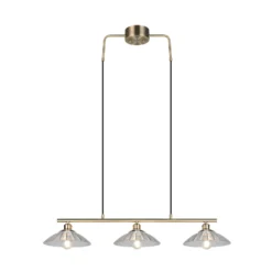 Hängelampe Eluna, klar/altmessing, 100 cm Glas/Metall 3-flg.