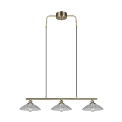Hängelampe Eluna, klar/altmessing, 100 cm Glas/Metall 3-flg.
