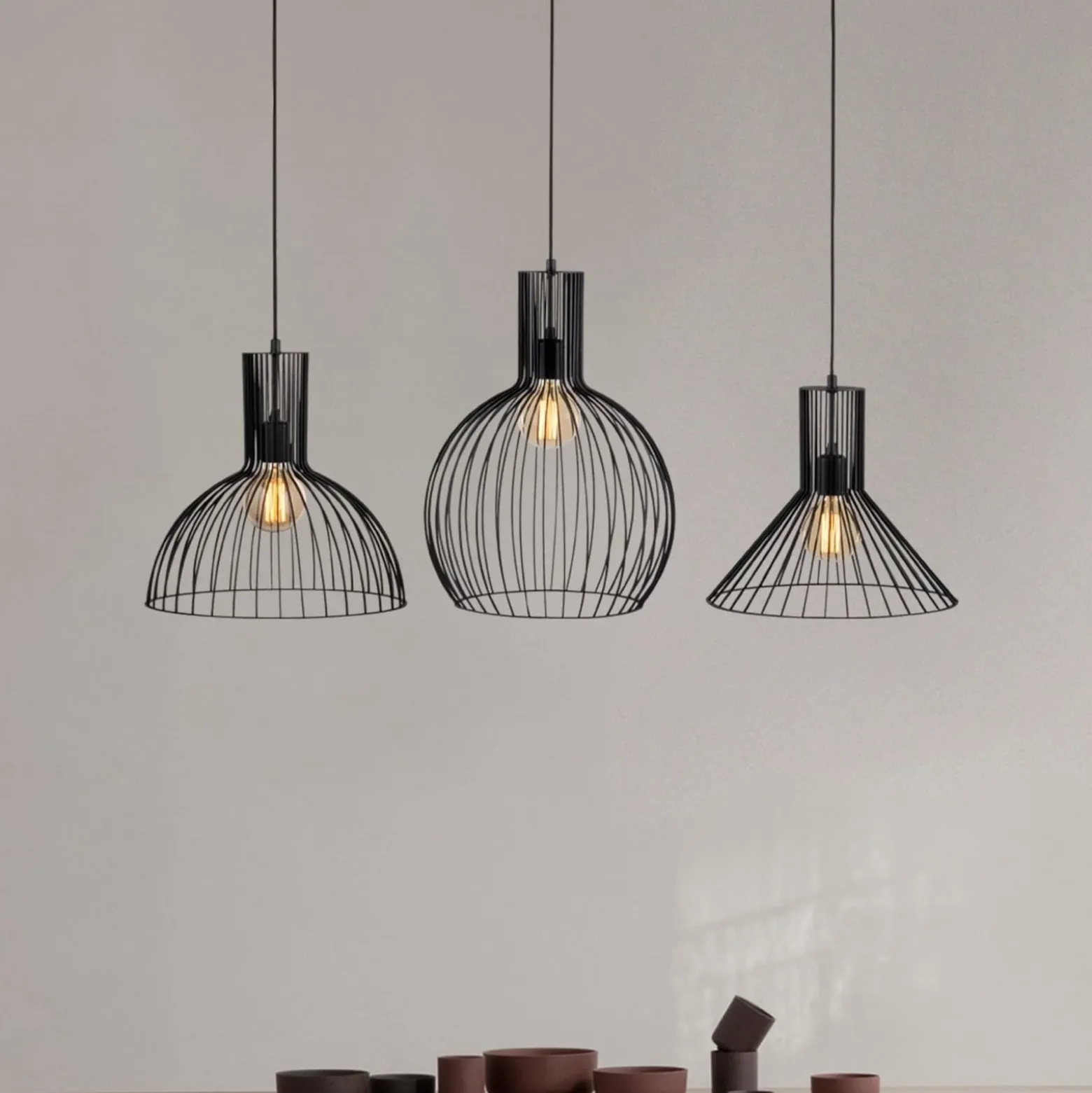 Hängelampe Fellini MR-768, schwarz, Eisen, 3-flammig linear