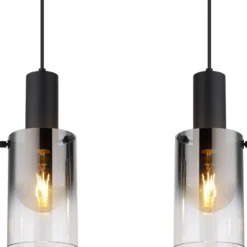 Hängelampe Florentina, Länge 103 cm, rauchgrau, Glas, 4-flg.