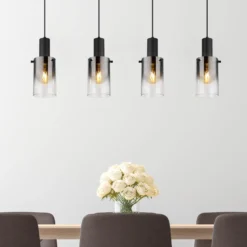 Hängelampe Florentina, Länge 103 cm, rauchgrau, Glas, 4-flg.