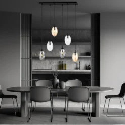 Hängelampe Glassy, 6-flg., Gläser gewölbt, bunt