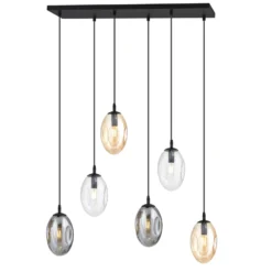 Hängelampe Glassy, 6-flg., Gläser gewölbt, bunt