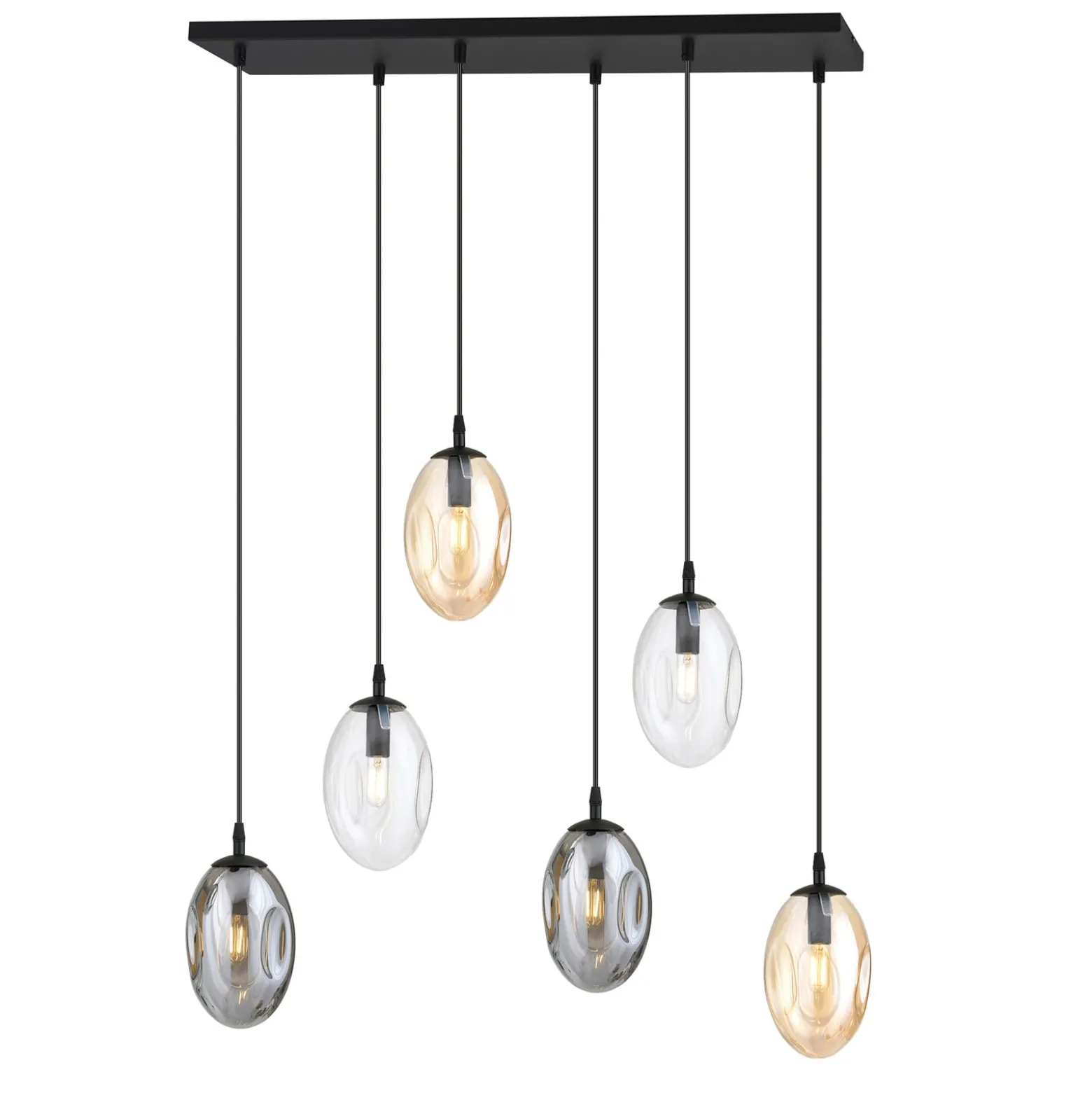 Hängelampe Glassy, 6-flg., Gläser gewölbt, bunt