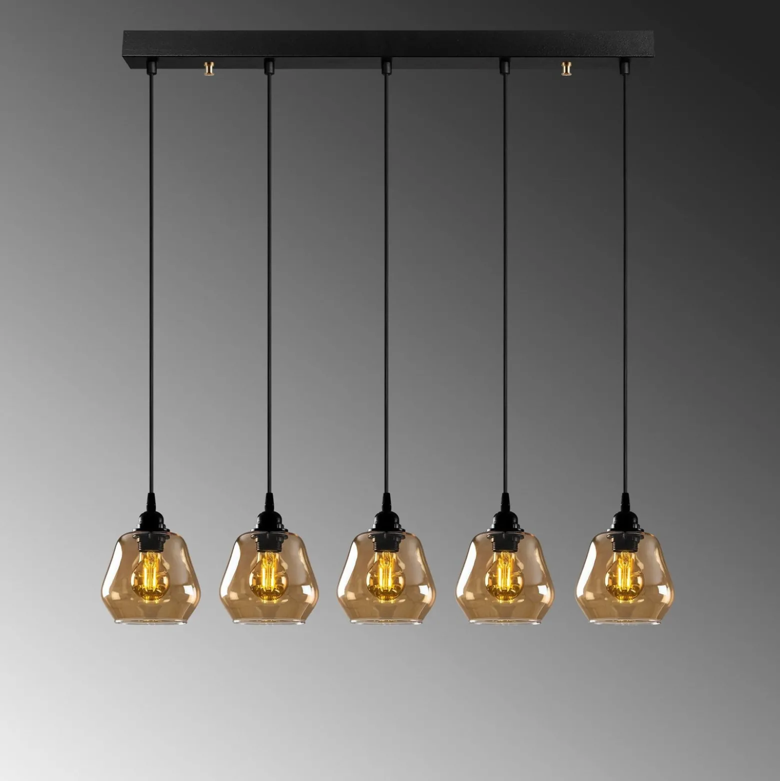 Hängelampe Gold 033, gold-transparent Glas, 5-flammig linear