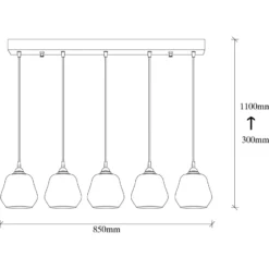 Hängelampe Gold 033, gold-transparent Glas, 5-flammig linear