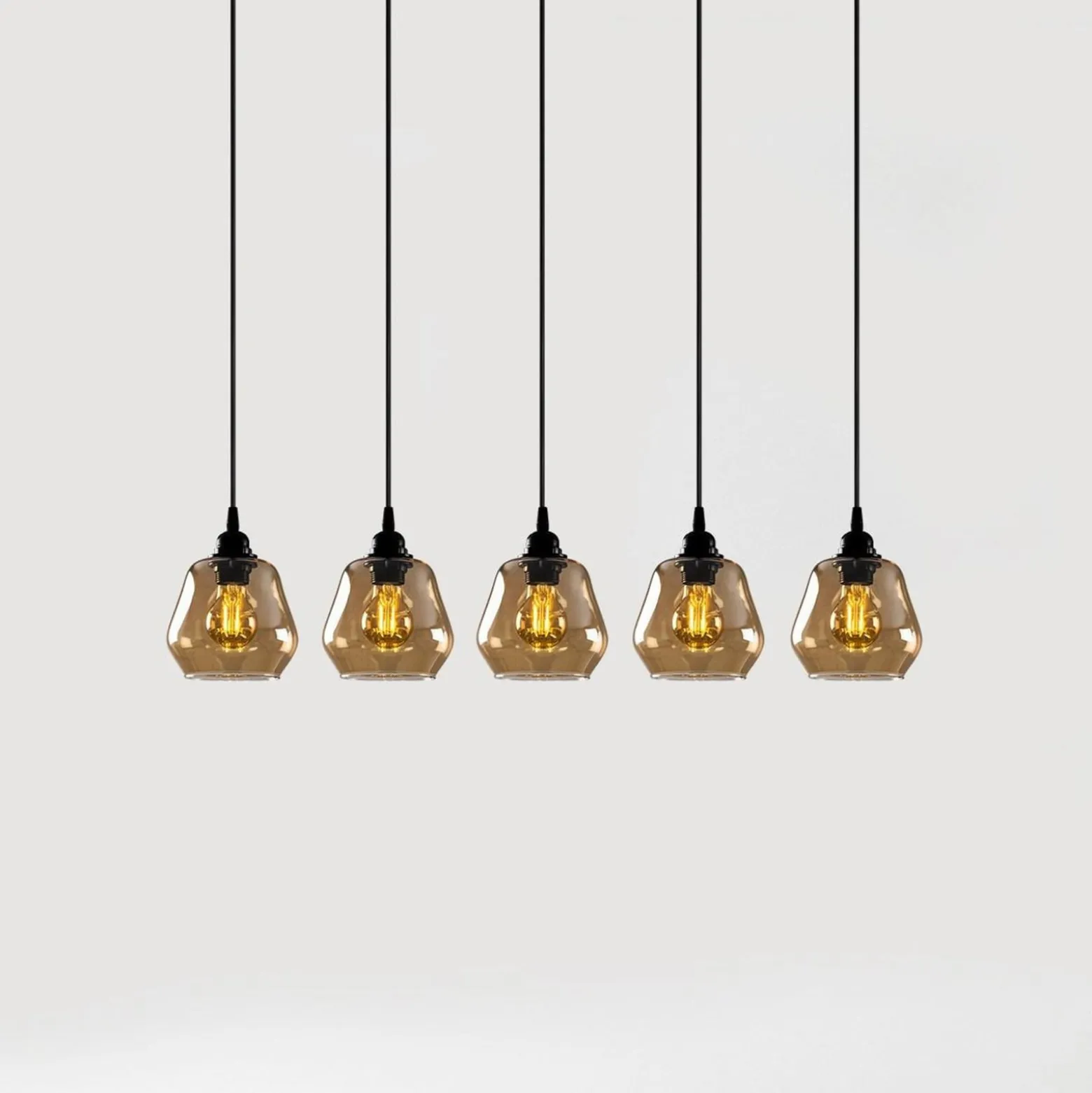 Hängelampe Gold 033, gold-transparent Glas, 5-flammig linear